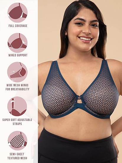 NYKD Everyday Textured Lace Support Bra for Women Non-Padded, Wired, Full Coverage, Daily Use – NYB140